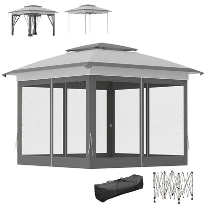 12' x 12' Pop Up Canopy, Instant Tent With Mesh Sidewalls, Grey Pop Up Canopies Grey at Gallery Canada