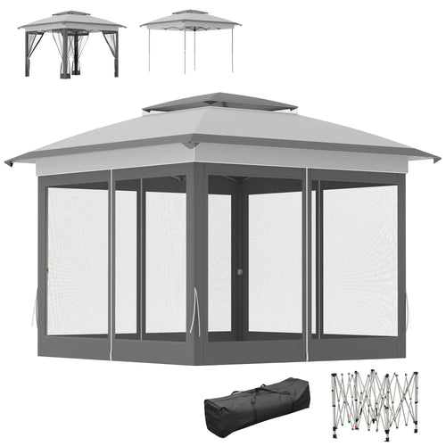 12' x 12' Pop Up Canopy, Instant Tent With Mesh Sidewalls, Grey