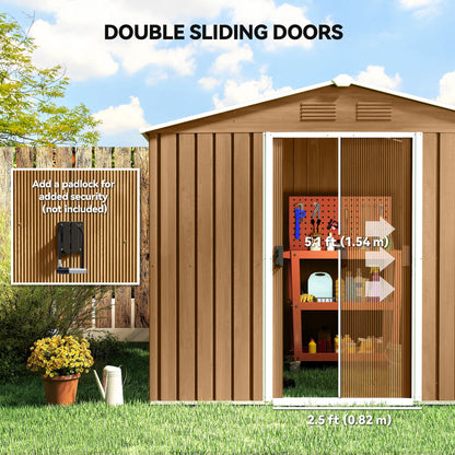 8' x 6' Metal Outdoor Storage Shed, Garden Tool House, Dark Brown Sheds at Gallery Canada