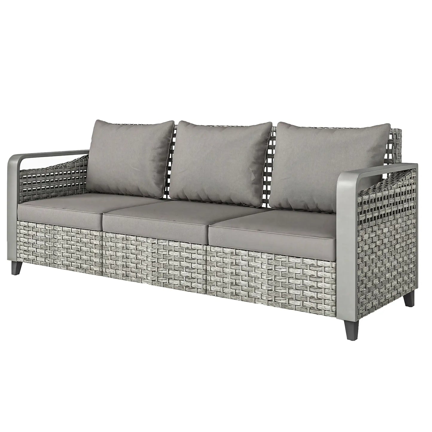Rattan Wicker Sofa, 3-Seater Outdoor Couch With Cushions, Grey Patio Furniture Sets Grey at Gallery Canada