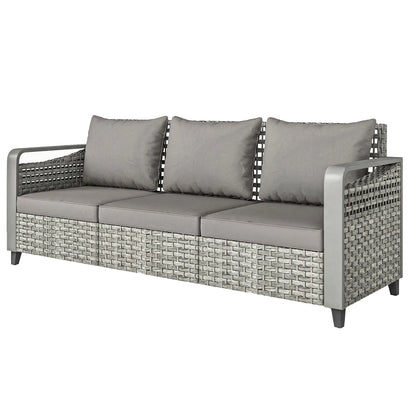 Rattan Wicker Sofa, 3-Seater Outdoor Couch With Cushions, Grey Patio Furniture Sets Grey at Gallery Canada