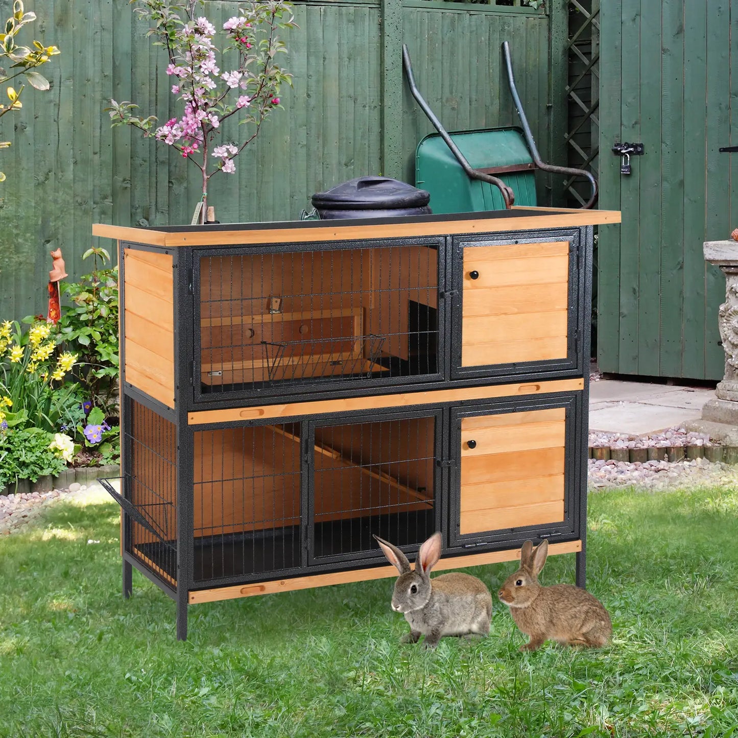 48" 2-Floor Rabbit Hutch, Wooden Pet House, Metal Frame Bunny Cage Rabbit Hutch at Gallery Canada
