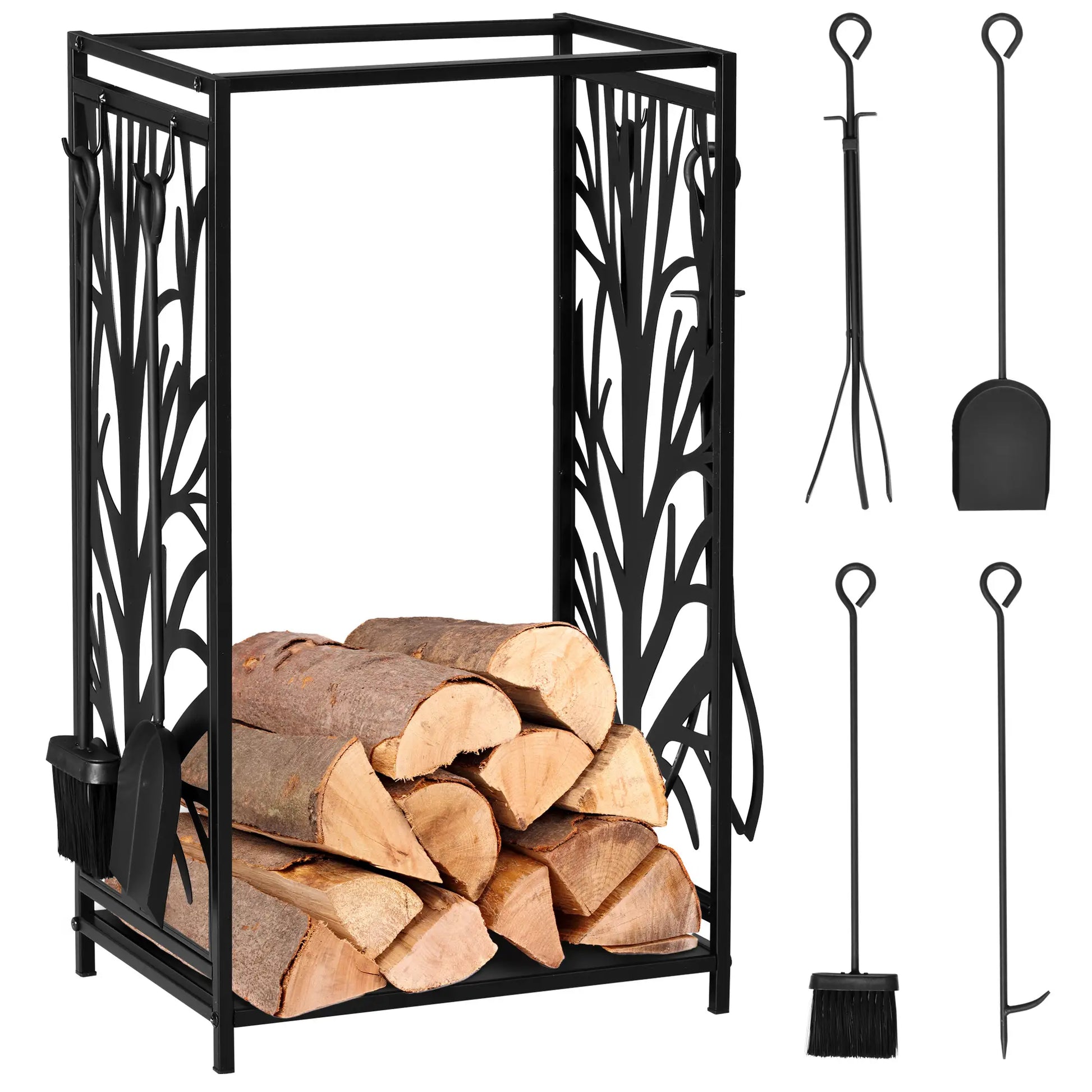 Firewood Rack With 4 Tools, Log Holder, 18.1" x 11.8" x 27.6", Black Firewood Racks Black at Gallery Canada