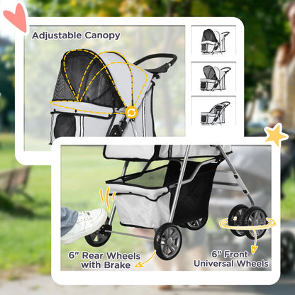 4 Wheel Dog Pet Stroller Dog Cat Carrier Folding Sunshade Canopy with Brake, Safety Leash, Cup Holder, Grey Dog Bike Trailers & Strollers at Gallery Canada