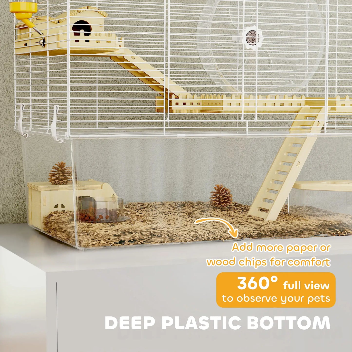 Hamster Cage with Deep Bottom, Wooden Ramp, Hut, Exercise Wheel, White Hamster Cages at Gallery Canada