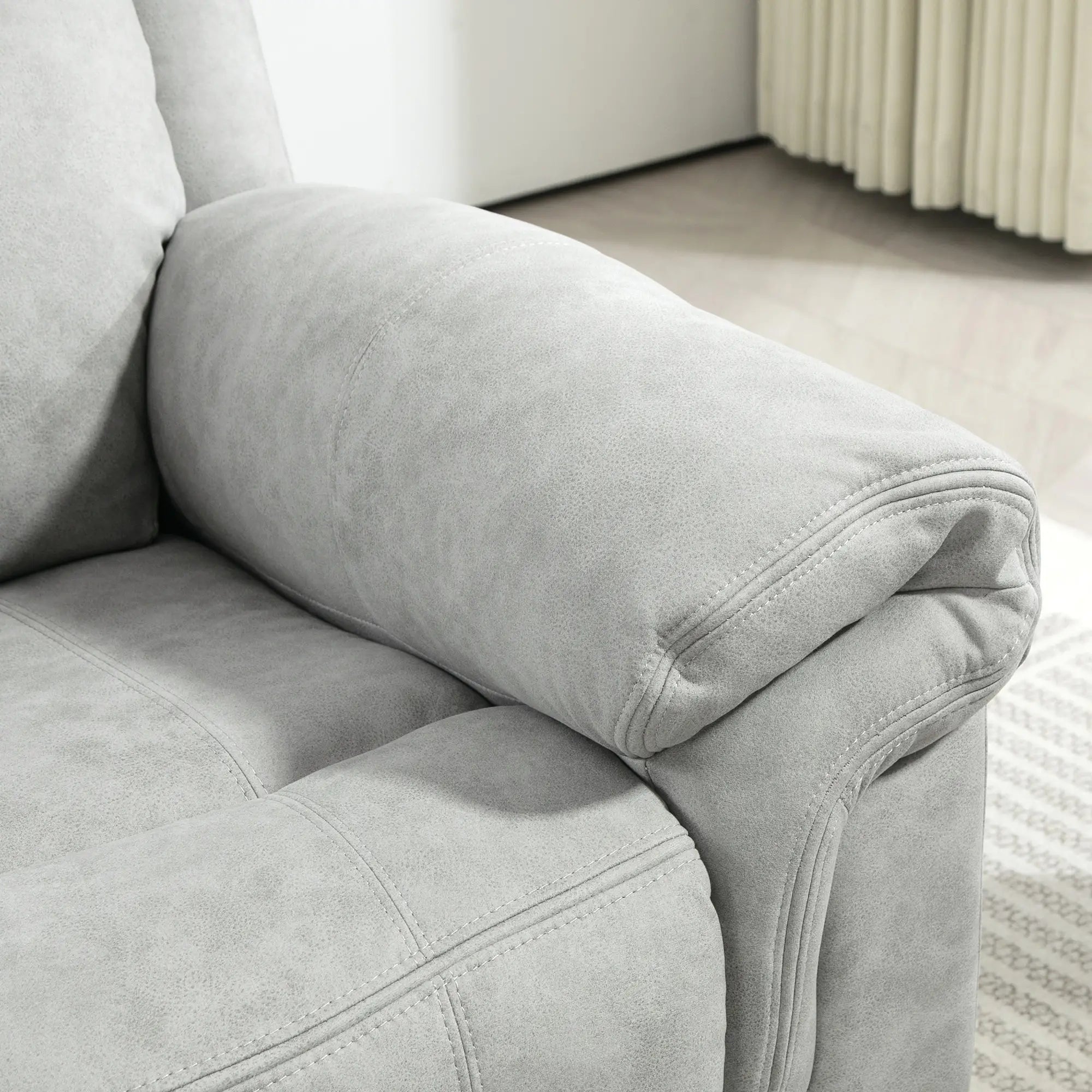 Manual Recliner Chair with Vibration Massage, Side Pockets, Microfibre Reclining Chair for Living Room, Grey Sofas & Reclining Chairs at Gallery Canada