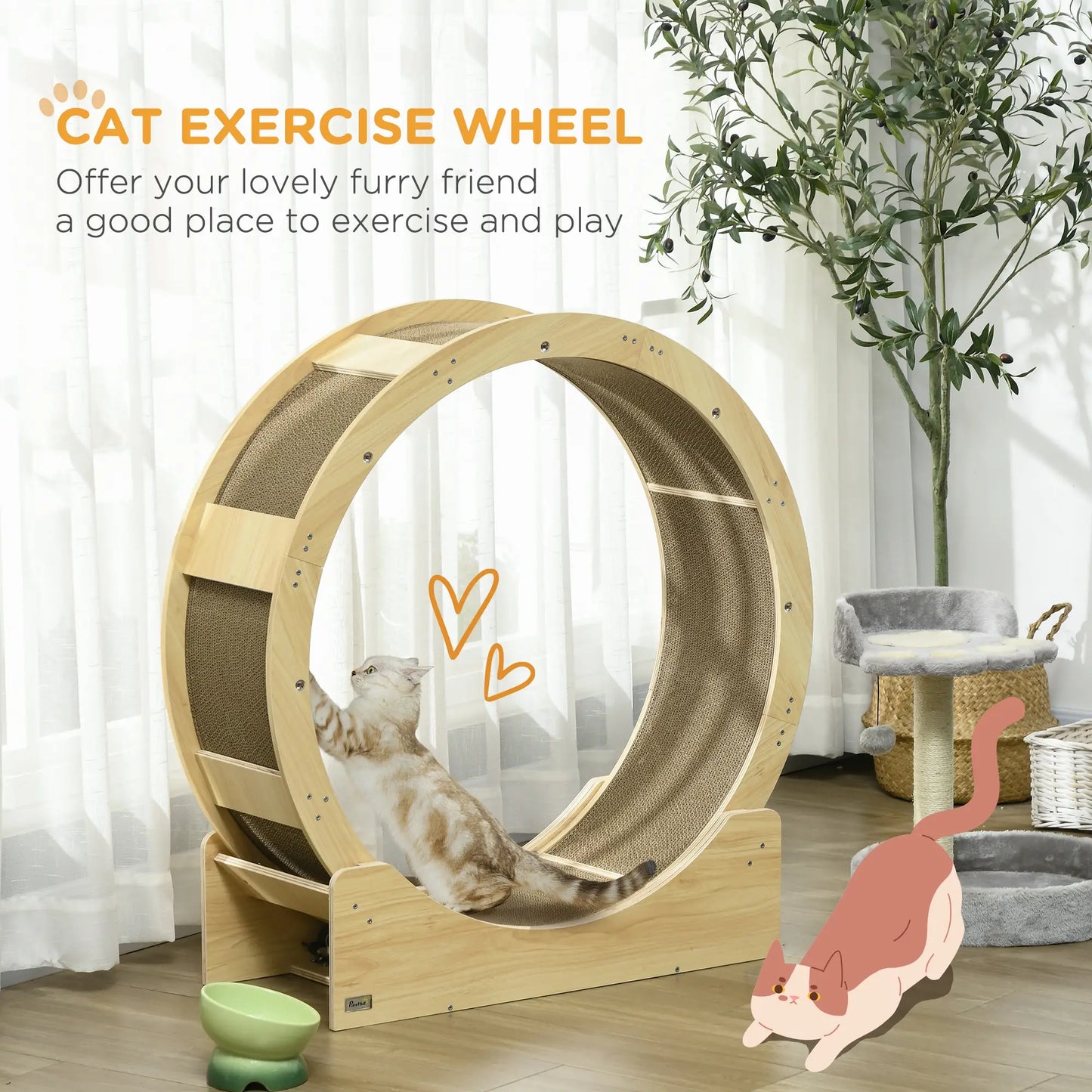 36" Cat Wheel, Indoor, Brake, Scratching Pads, Oak Cat Trees at Gallery Canada