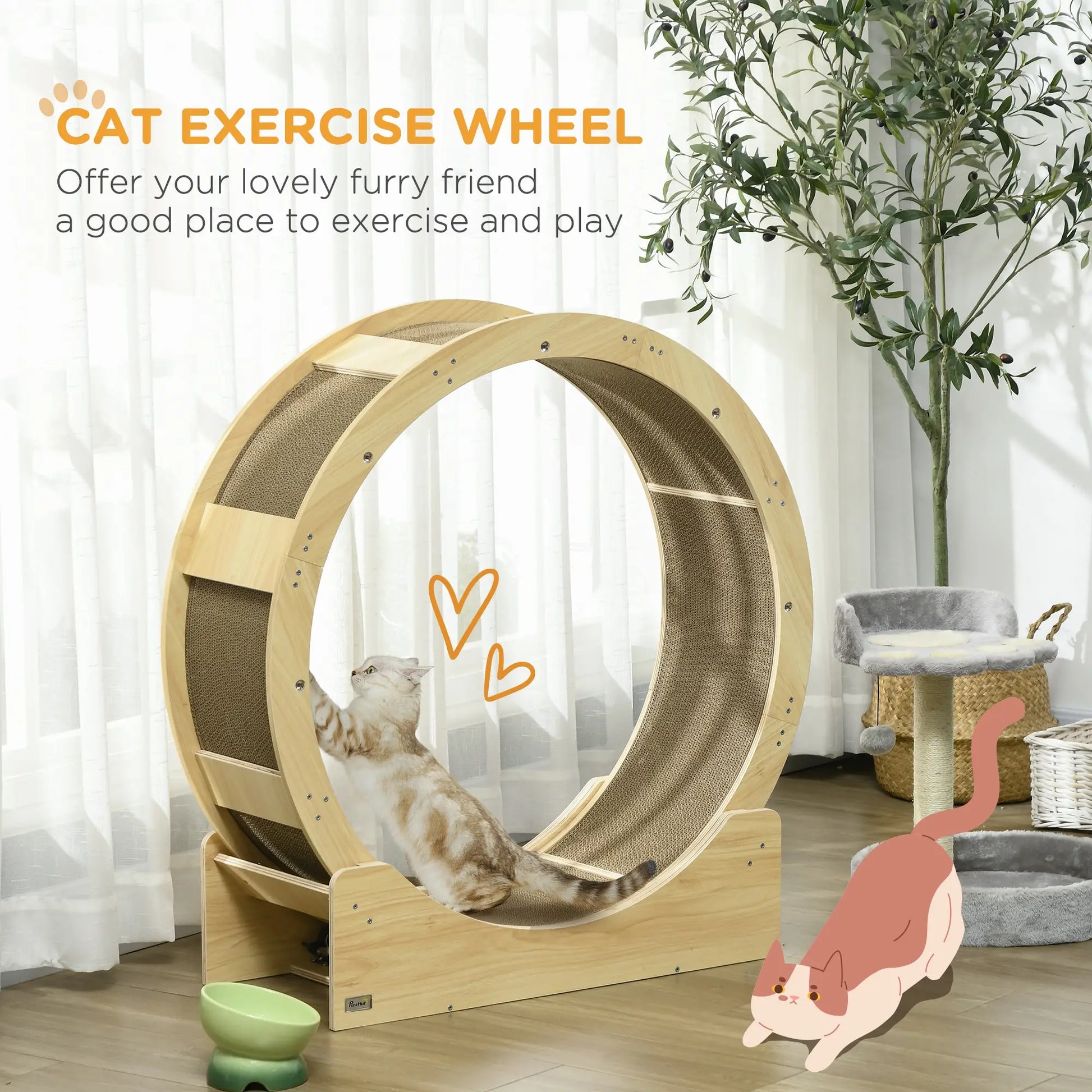 36" Cat Wheel, Indoor, Brake, Scratching Pads, Oak Cat Trees at Gallery Canada