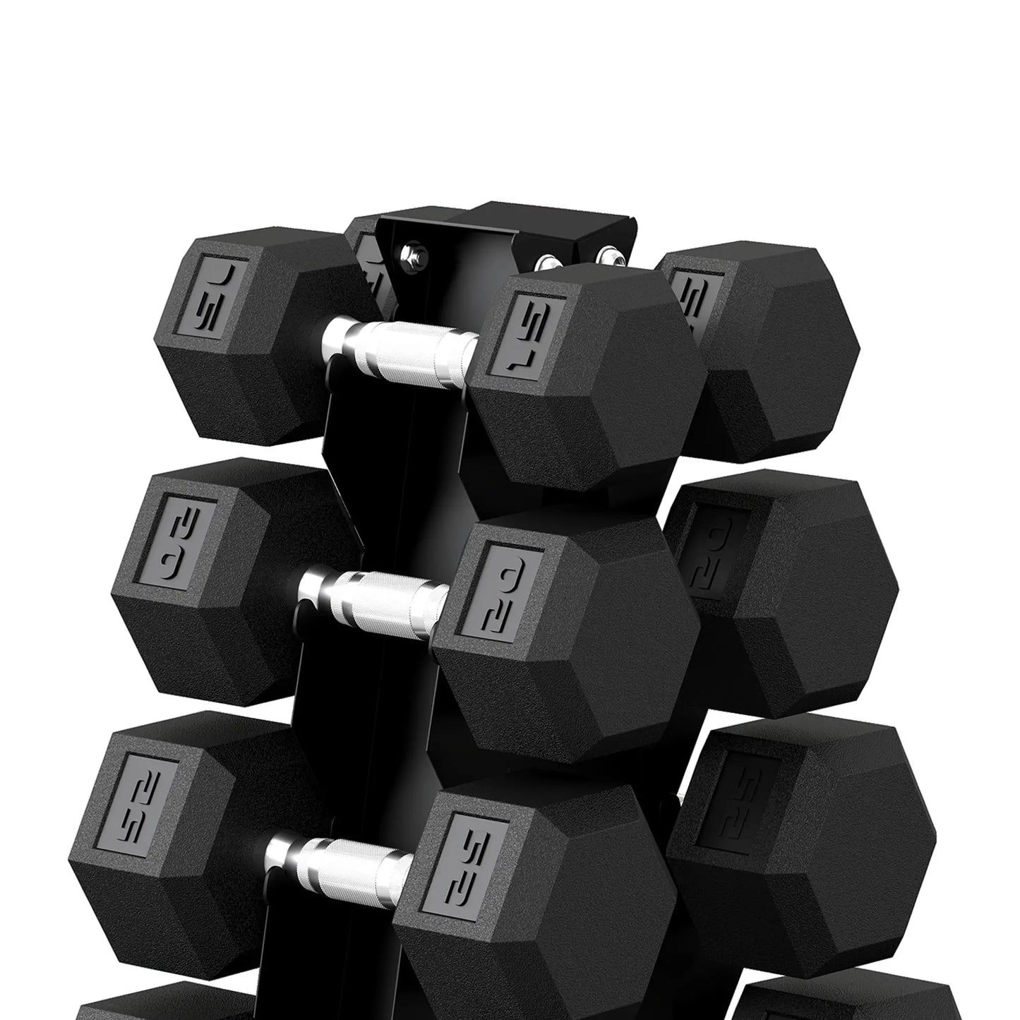 Hex Dumbbell Set With Rack, 180lbs Rubber-Coated, black