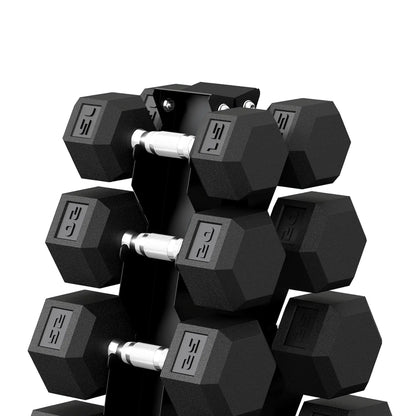Hex Dumbbell Set With Rack, 180lbs Rubber-Coated, black