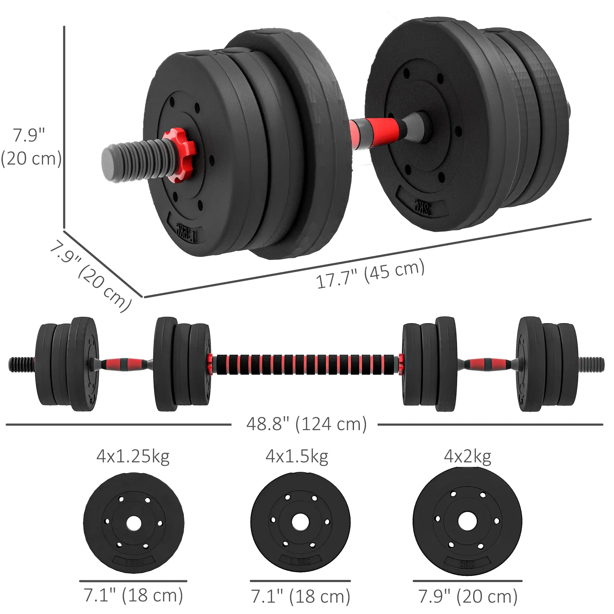 44lbs Adjustable Dumbbell Set, Hand Weights for Fitness, Black and Red Dumbbells & Barbells at Gallery Canada