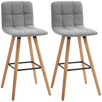 Modern Bar Stools Set of 2, 38" Upholstered, Solid Wood Legs, Grey Bar Stools at Gallery Canada
