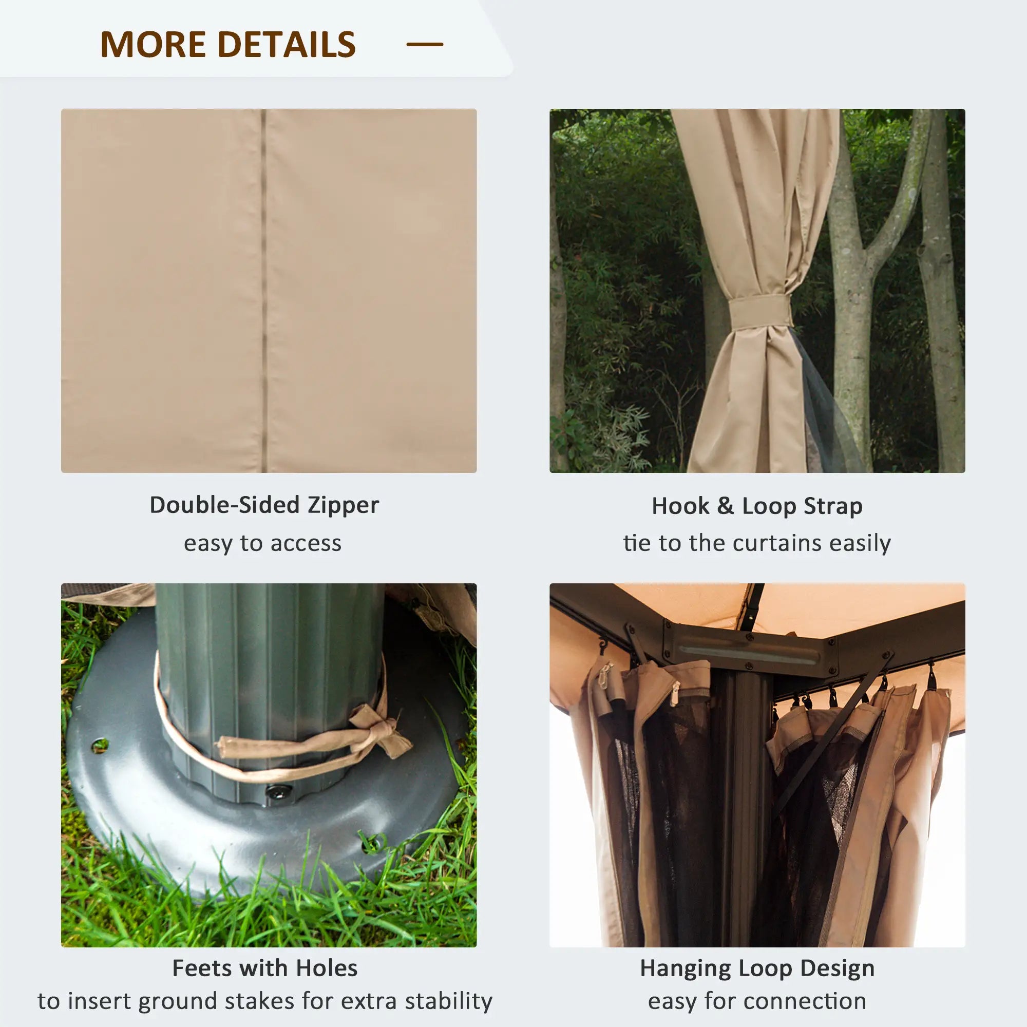 Deck Gazebo with Curtains, Mesh Screen, 10ft x 10ft, Khaki Gazebos at Gallery Canada