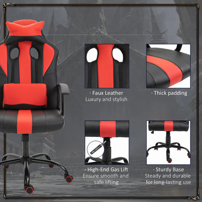 High Back Racing Style Gaming Chair, Adjustable PU Leather, Lumbar Support, Red Video Game Chairs at Gallery Canada