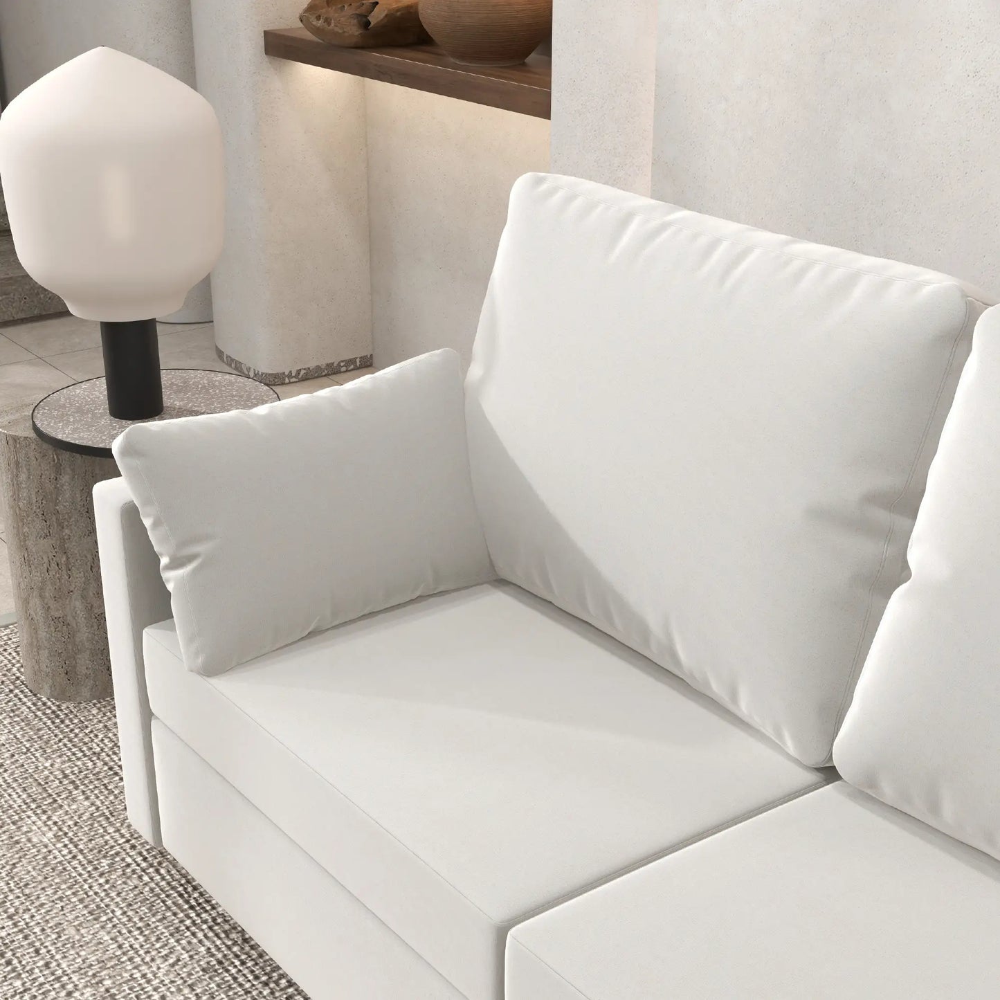 Modern 3 Seater Sofa, 77" Upholstered Couch, Cream White 3-Seater Sofas at Gallery Canada