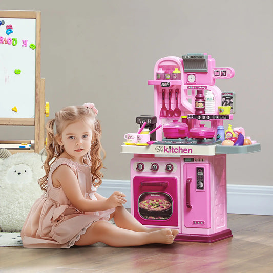 Kids Play Kitchen With 33 Accessories, Lights & Sounds, 3-6 Years Play Kitchen Pink at Gallery Canada