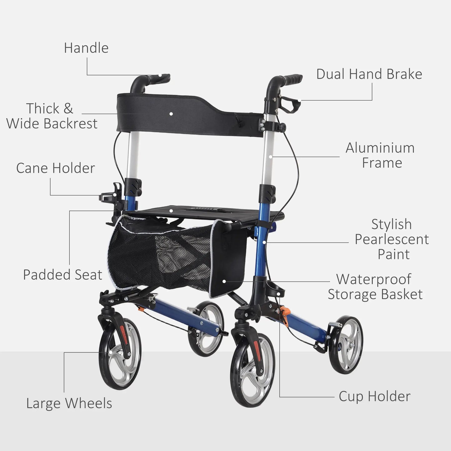 Lightweight Folding Walker, Large Seat, Adjustable Handle, Blue Knee Walker & Wheelchair Ramps at Gallery Canada
