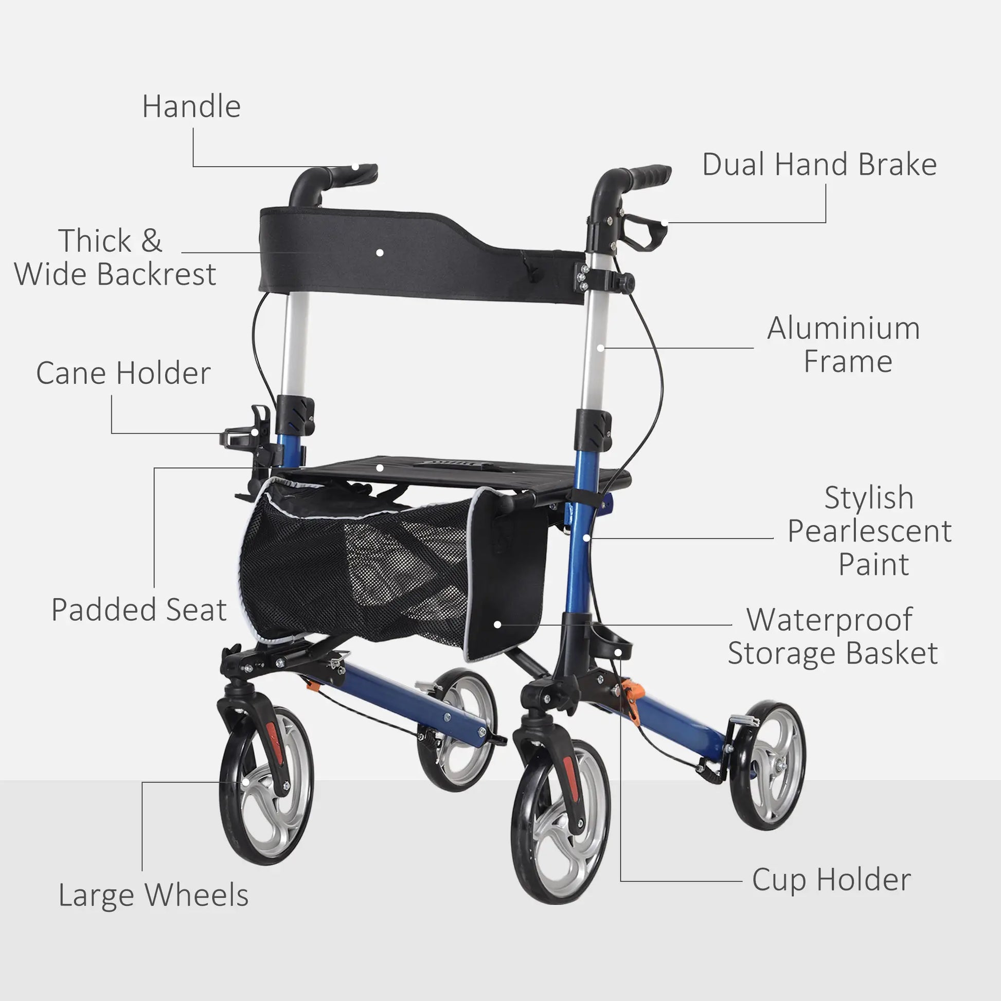Lightweight Folding Walker, Large Seat, Adjustable Handle, Blue Knee Walker & Wheelchair Ramps at Gallery Canada