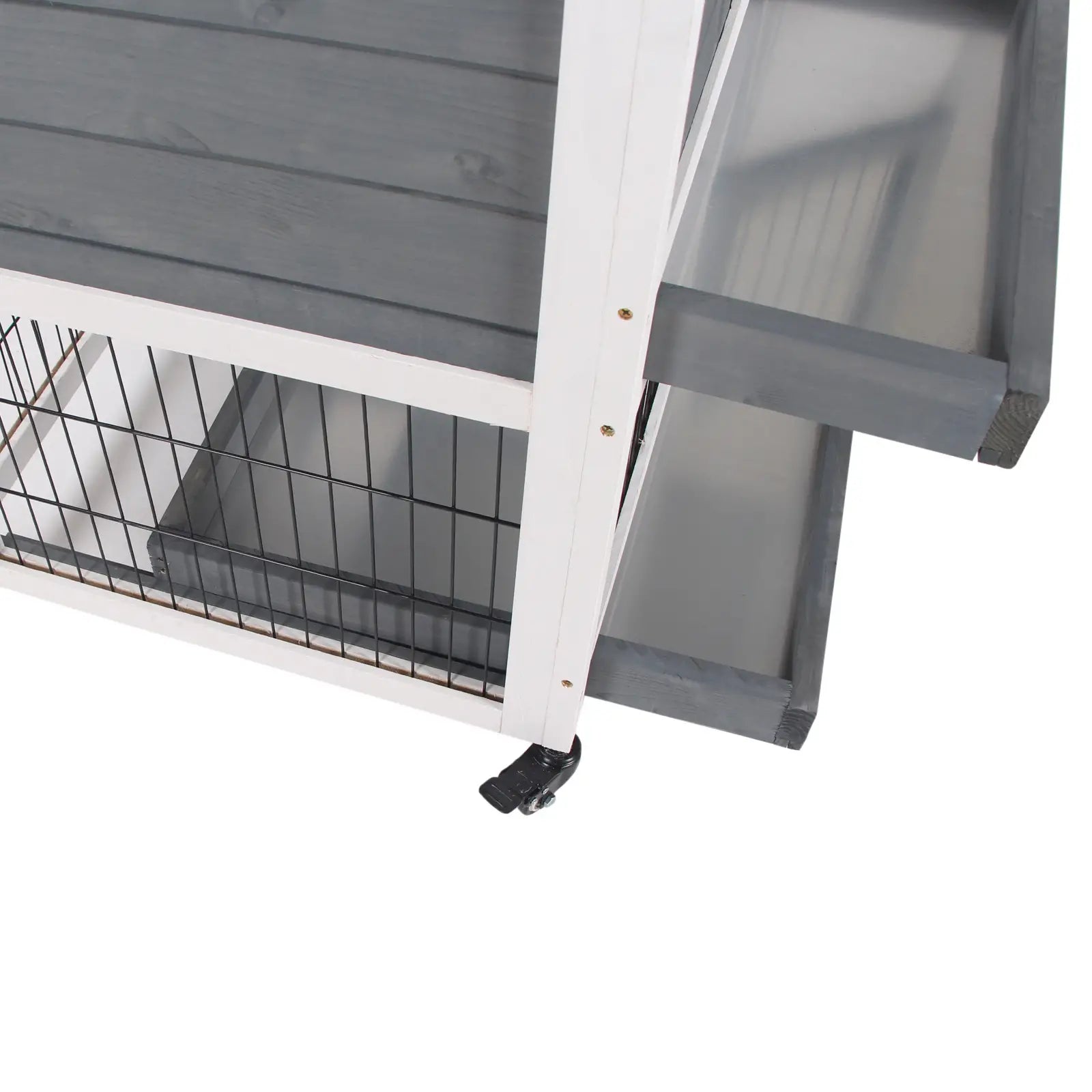 Wooden Rabbit Hutch, Indoor Bunny Cage with Wheels, Pull Out Trays, Run, Grey Rabbit Hutch at Gallery Canada
