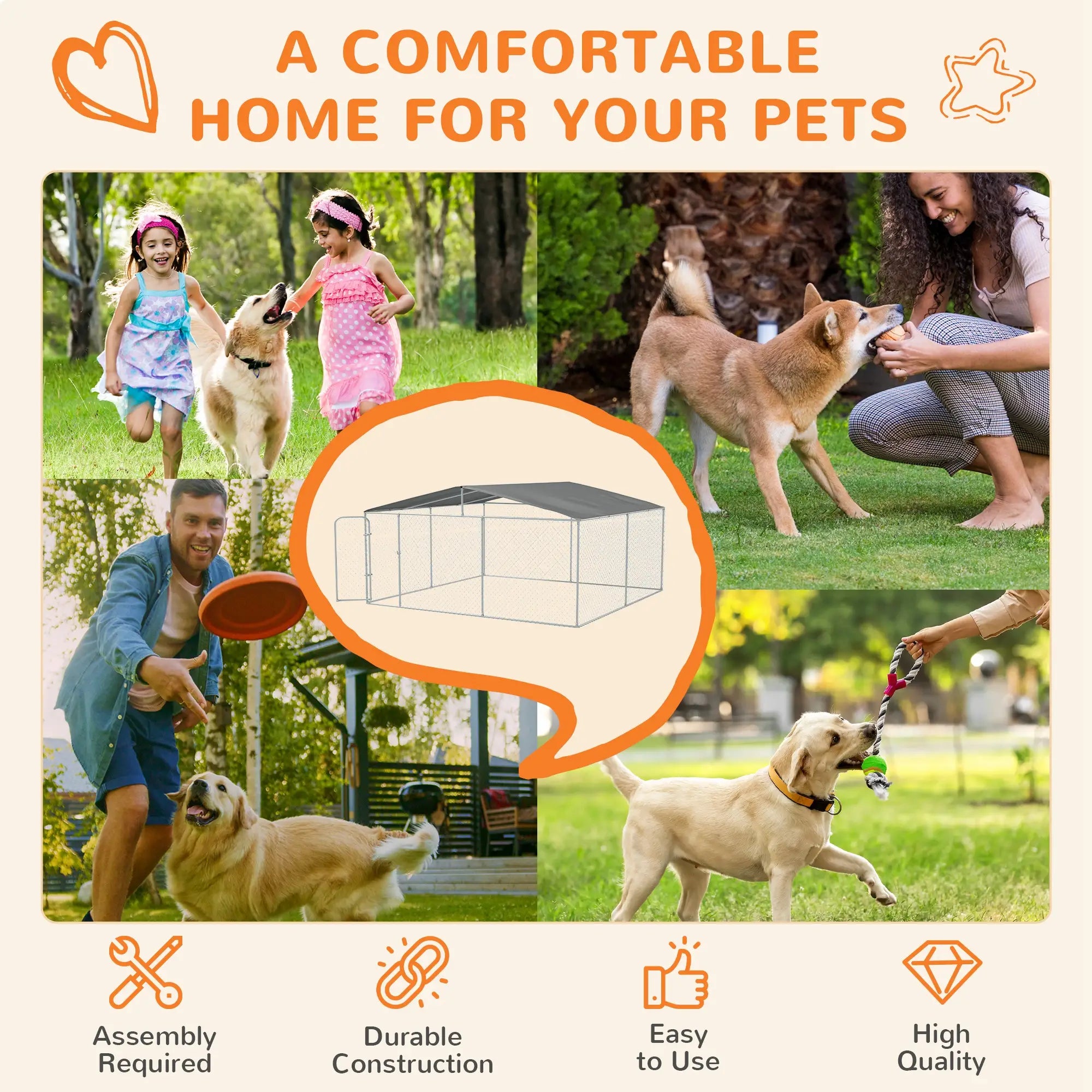 Outdoor Dog Kennel, Heavy Duty Playpen, Secure Lock, Cover, 15.1' x 15.1' x 7.5' Houses, Kennels & Pens at Gallery Canada