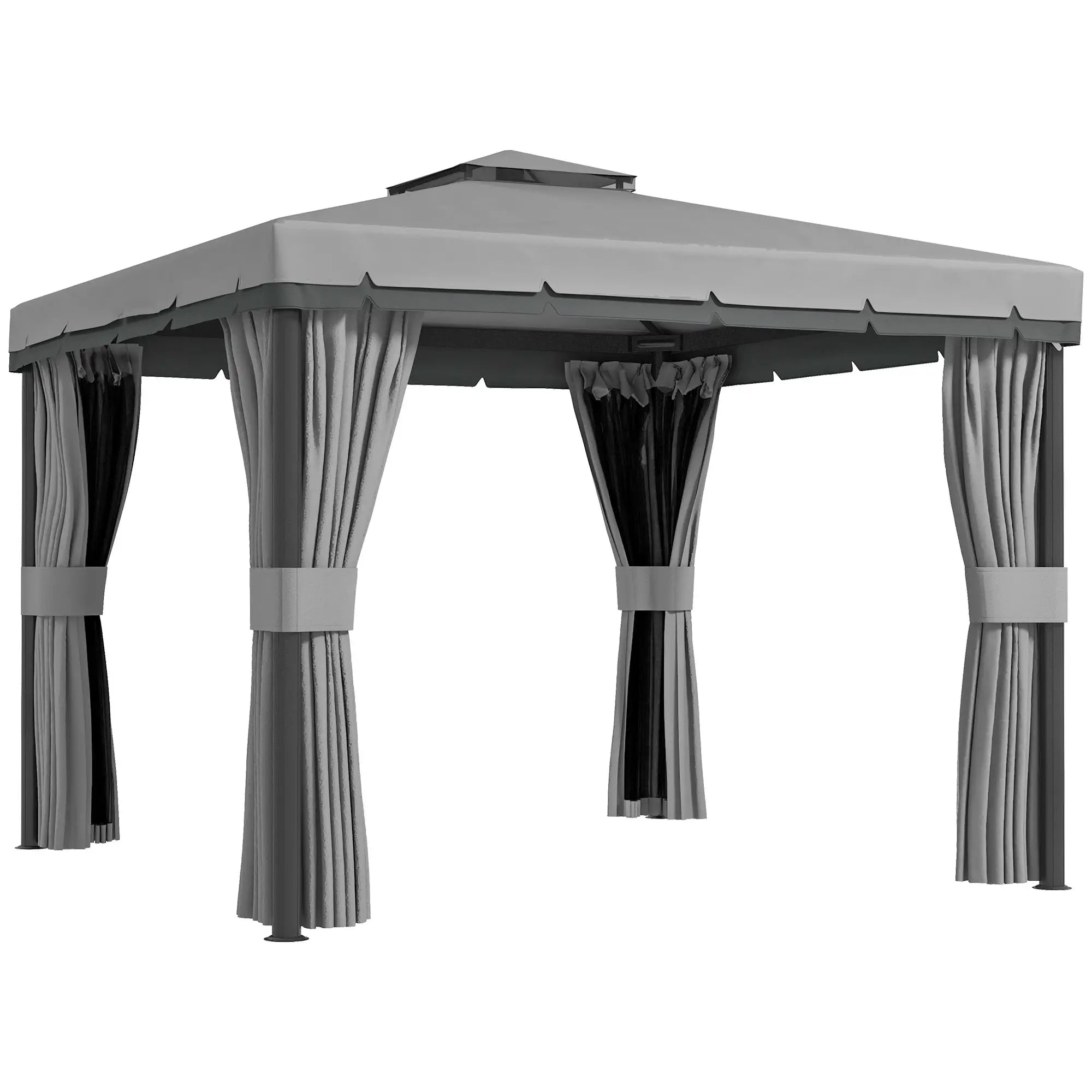 10' x 10' 2-Tier Gazebo, Zippered Mesh Sidewalls, Aluminum Frame, Light Grey Gazebos at Gallery Canada