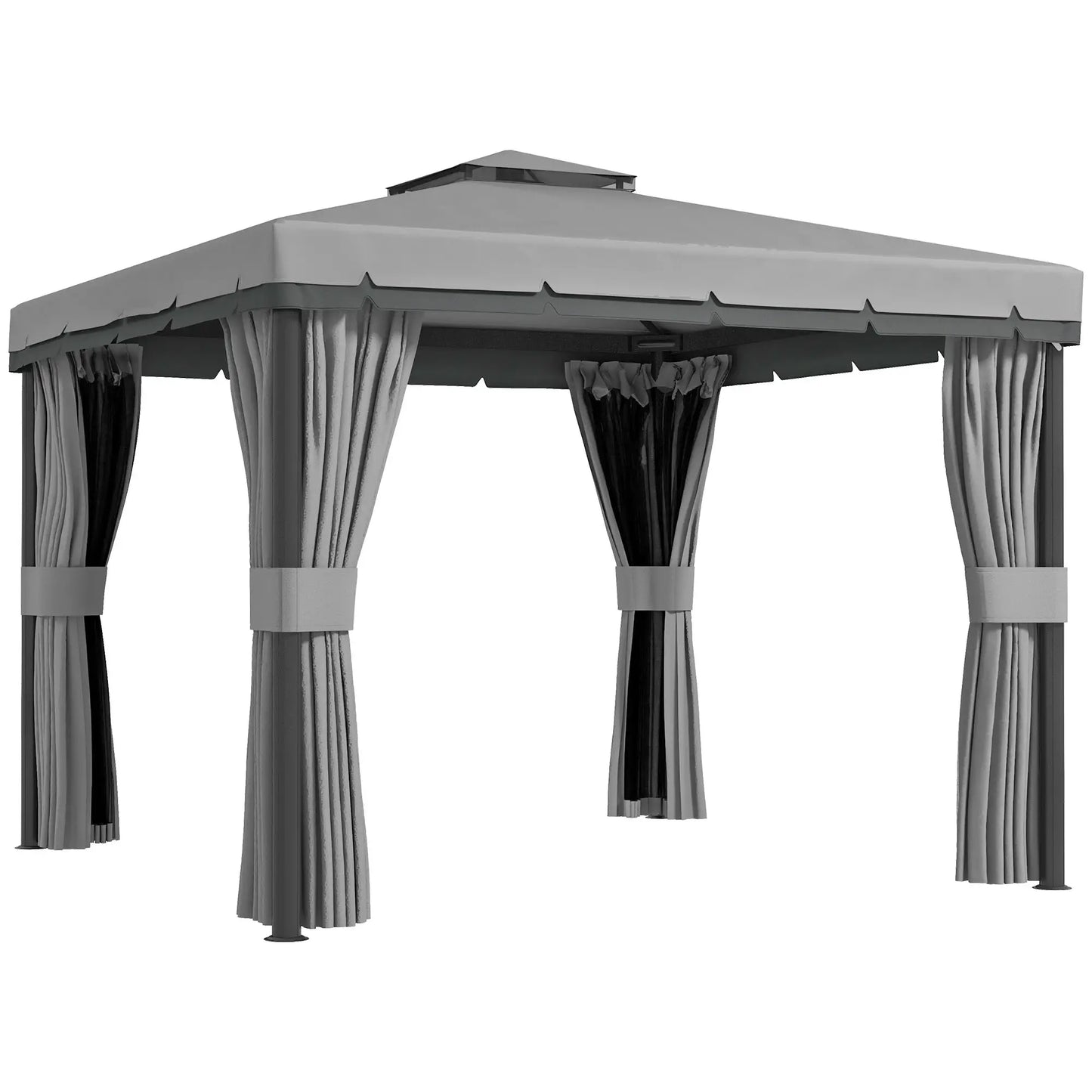 10' x 10' 2-Tier Gazebo, Zippered Mesh Sidewalls, Aluminum Frame, Light Grey Gazebos at Gallery Canada