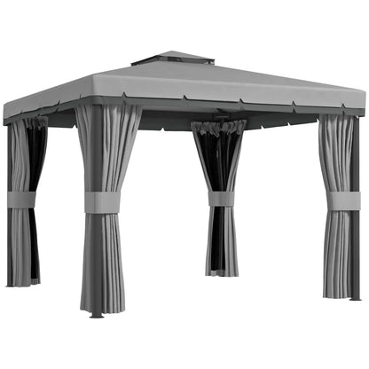 10' x 10' 2-Tier Gazebo, Zippered Mesh Sidewalls, Aluminum Frame, Light Grey Gazebos at Gallery Canada