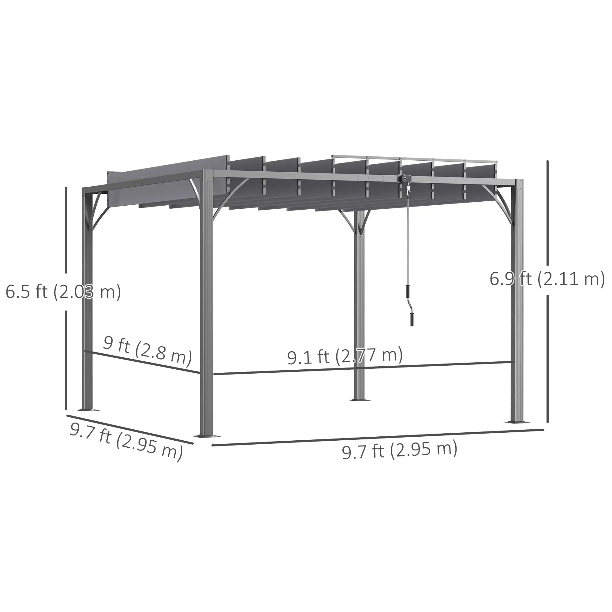 9.5' x 9.7' Outdoor Pergola, Retractable Roof, Aluminium Louvered Canopy, Grey Pergolas at Gallery Canada