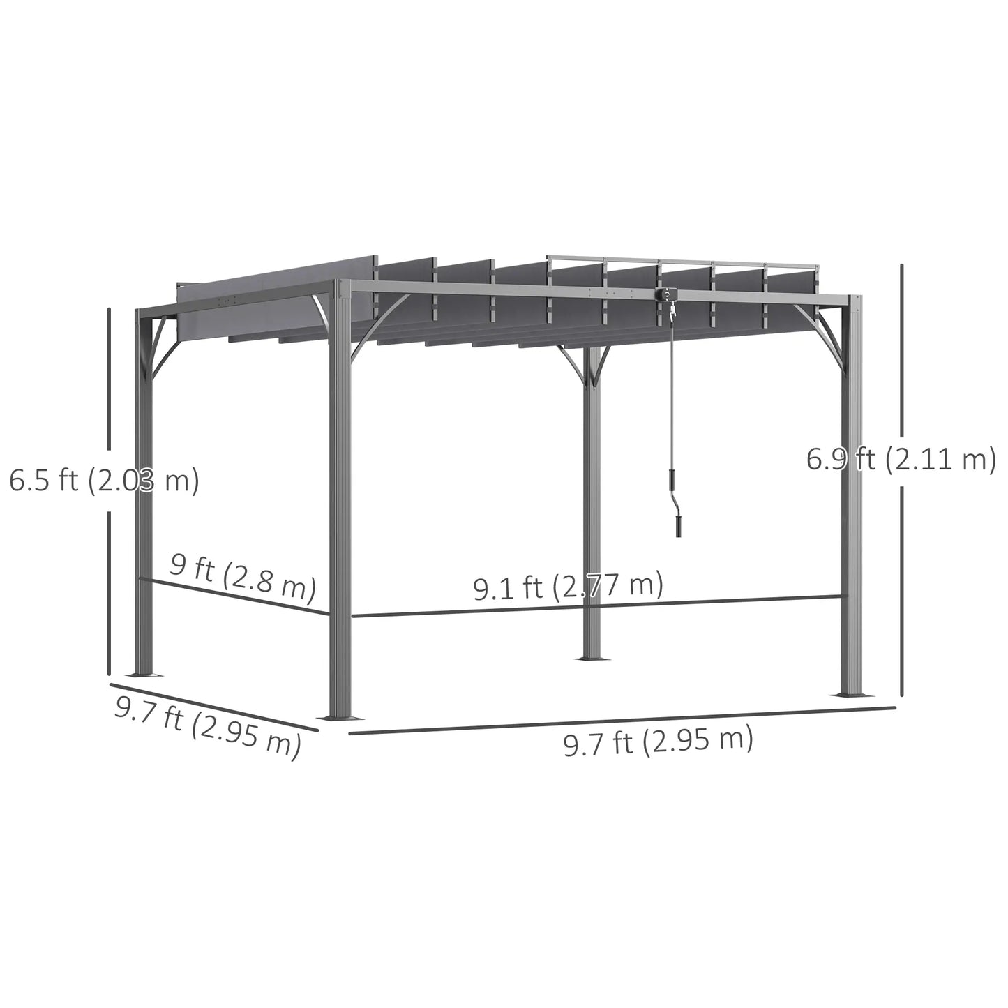 9.5' x 9.7' Outdoor Pergola, Retractable Roof, Aluminium Louvered Canopy, Grey Pergolas at Gallery Canada