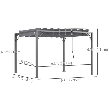9.5' x 9.7' Outdoor Pergola, Retractable Roof, Aluminium Louvered Canopy, Grey Pergolas at Gallery Canada