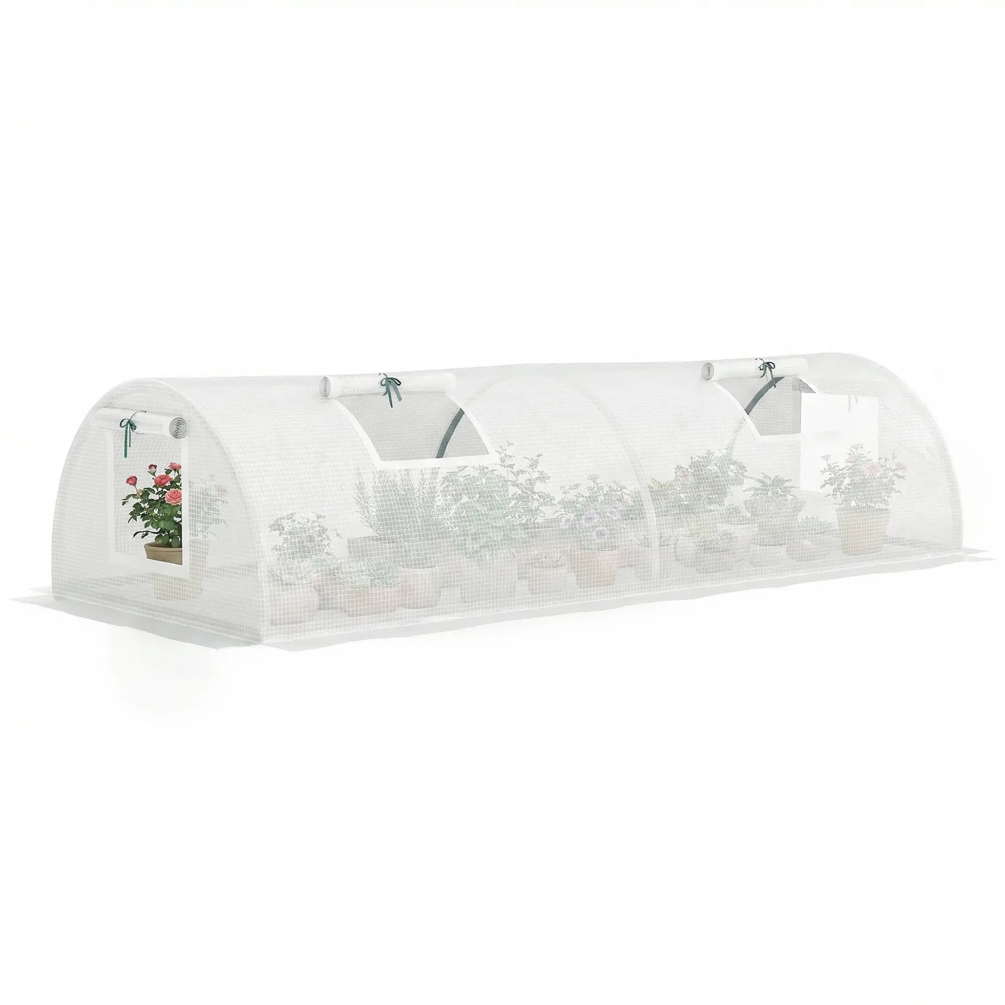 Portable Mini Greenhouse, 7' x 3' x 2', Steel Frame With 5 Mesh Windows, White Mini Greenhouses at Gallery Canada