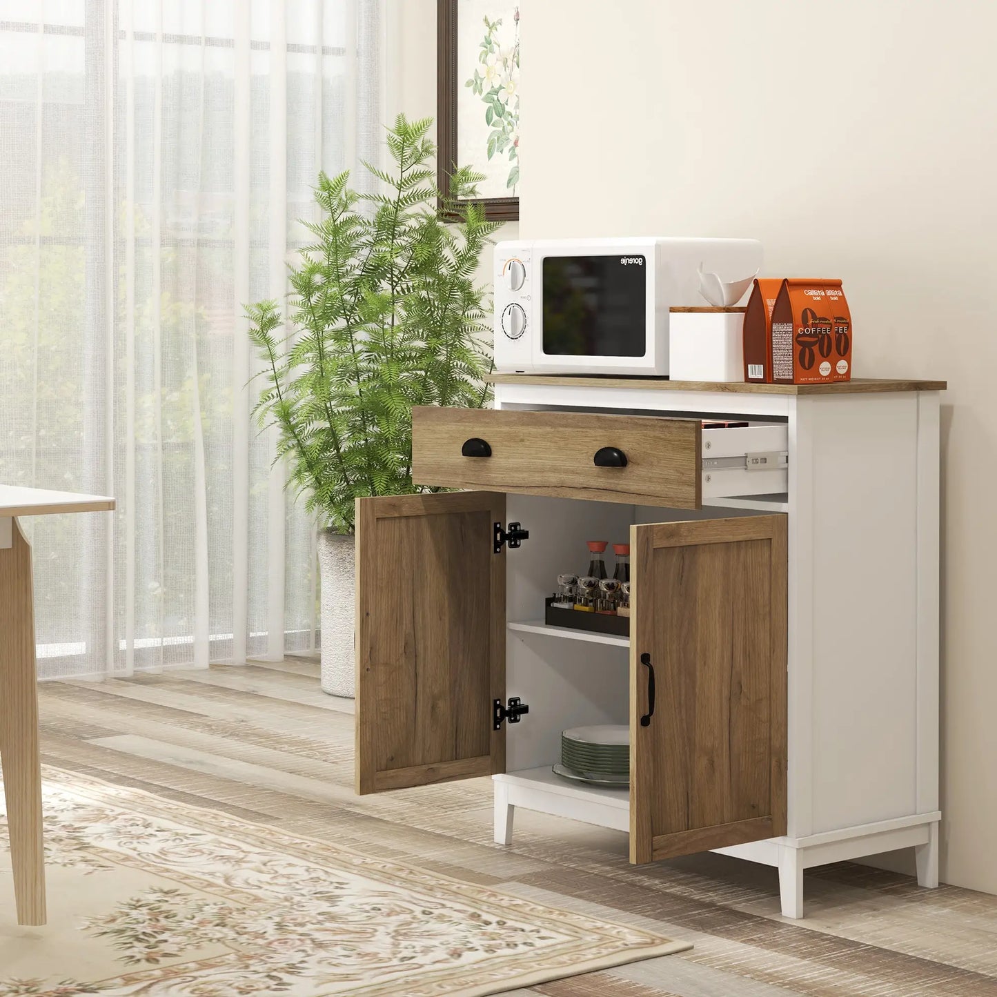 Farmhouse Sideboard, Storage Cabinet with Drawer, 2 Doors, Distressed Wood Grain Bar Cabinets at Gallery Canada