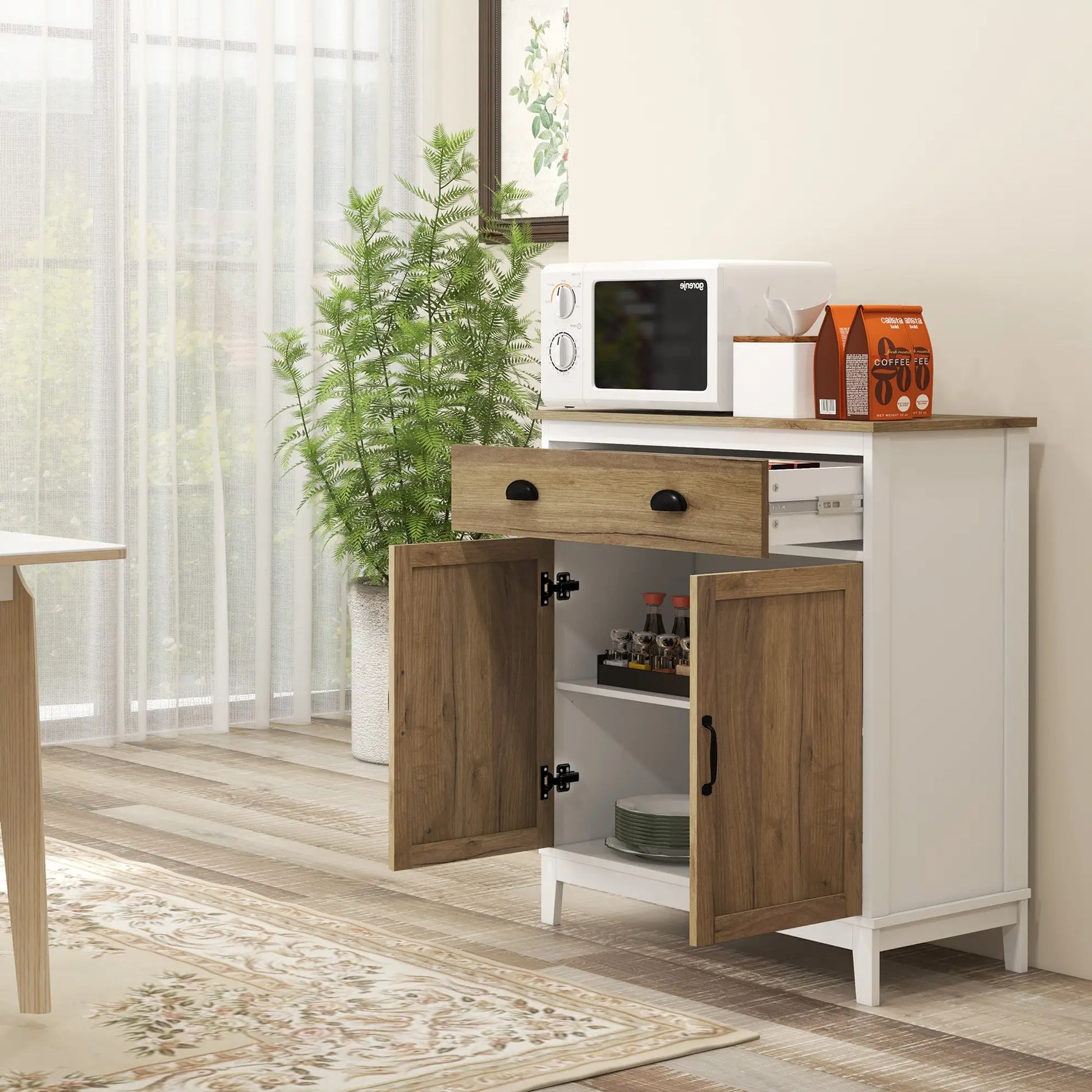 Farmhouse Sideboard, Storage Cabinet with Drawer, 2 Doors, Distressed Wood Grain Bar Cabinets at Gallery Canada