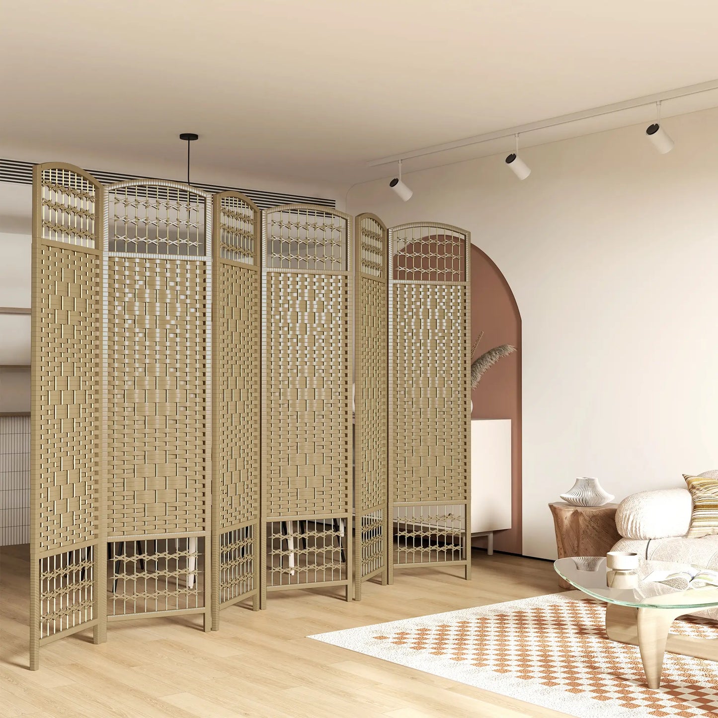 6 Panel Folding Room Divider, Portable Privacy Screen, Natural Room Dividers at Gallery Canada