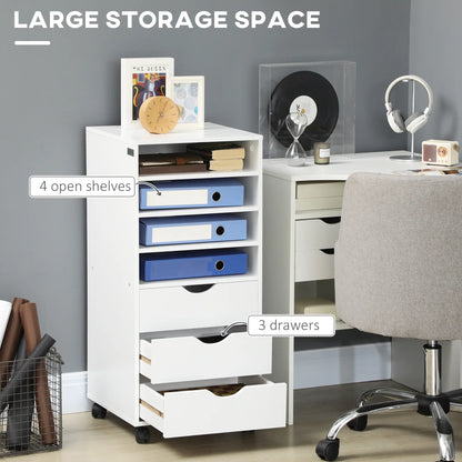 Vertical Filing Cabinet, Mobile 3 Drawers, 4 Shelves, White Office Cabinets & Cupboards at Gallery Canada