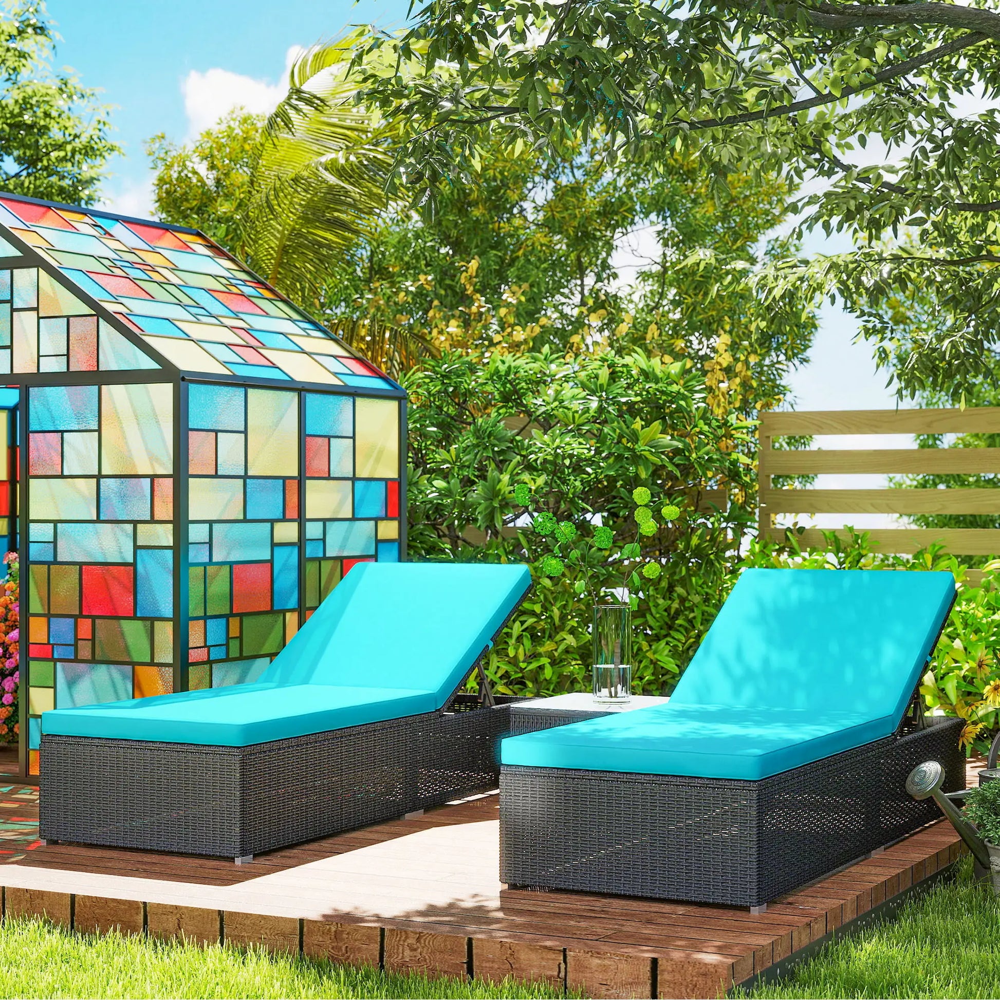 3pc Rattan Lounge Chair Set with Side Table Outdoor Patio Synthetic Rattan Wicker Sun Bed Set with Cushion Chaise Loungers at Gallery Canada