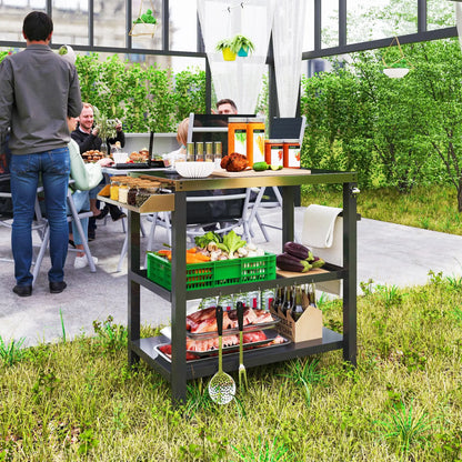 Outdoor Kitchen Bar Cart With Wheels, Stainless Steel Pizza Oven Stand, Movable Prep Table With Hooks Outdoor Grill Carts at Gallery Canada