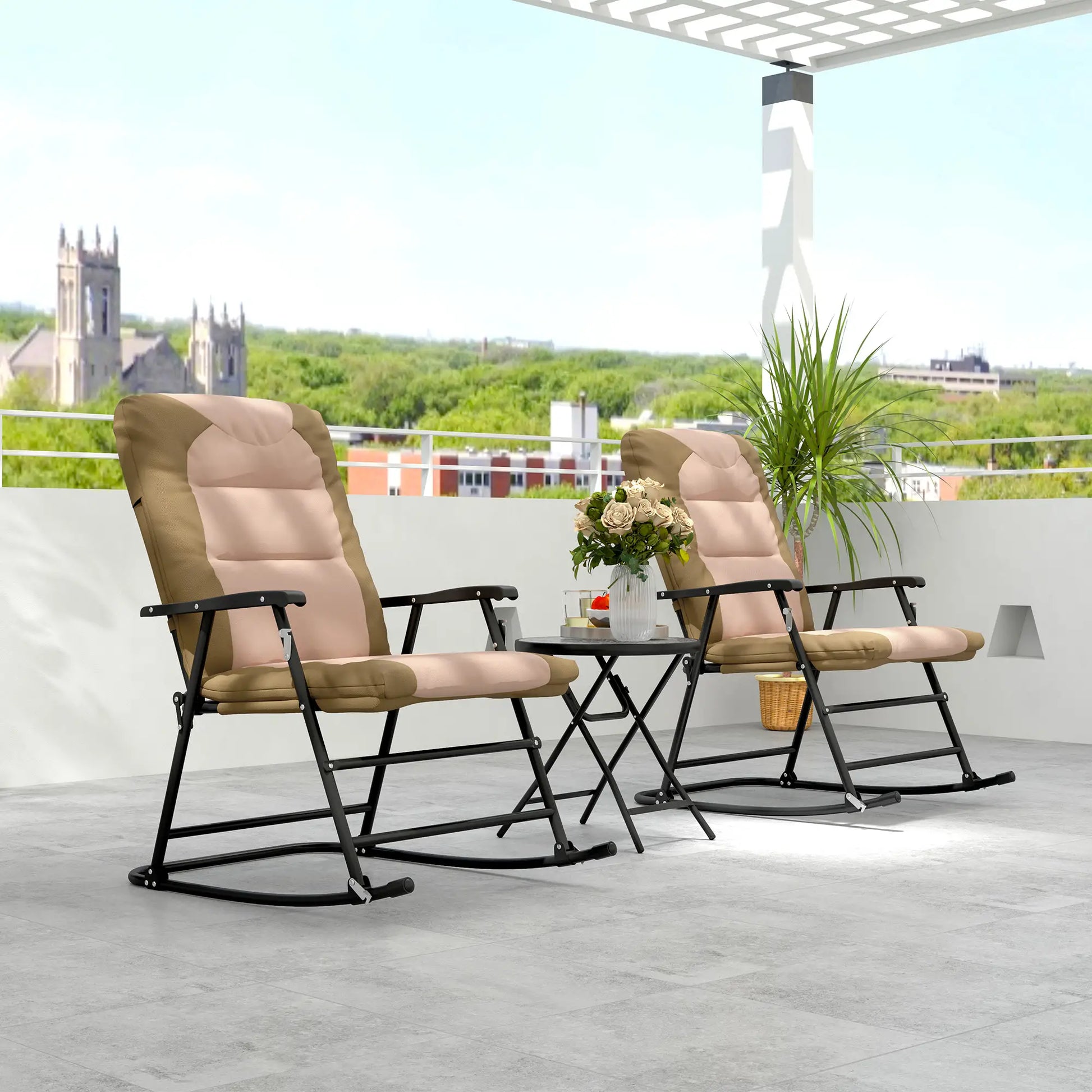 3-Piece Foldable Rocking Chair Set, Light Brown Outdoor Rocking Chairs at Gallery Canada