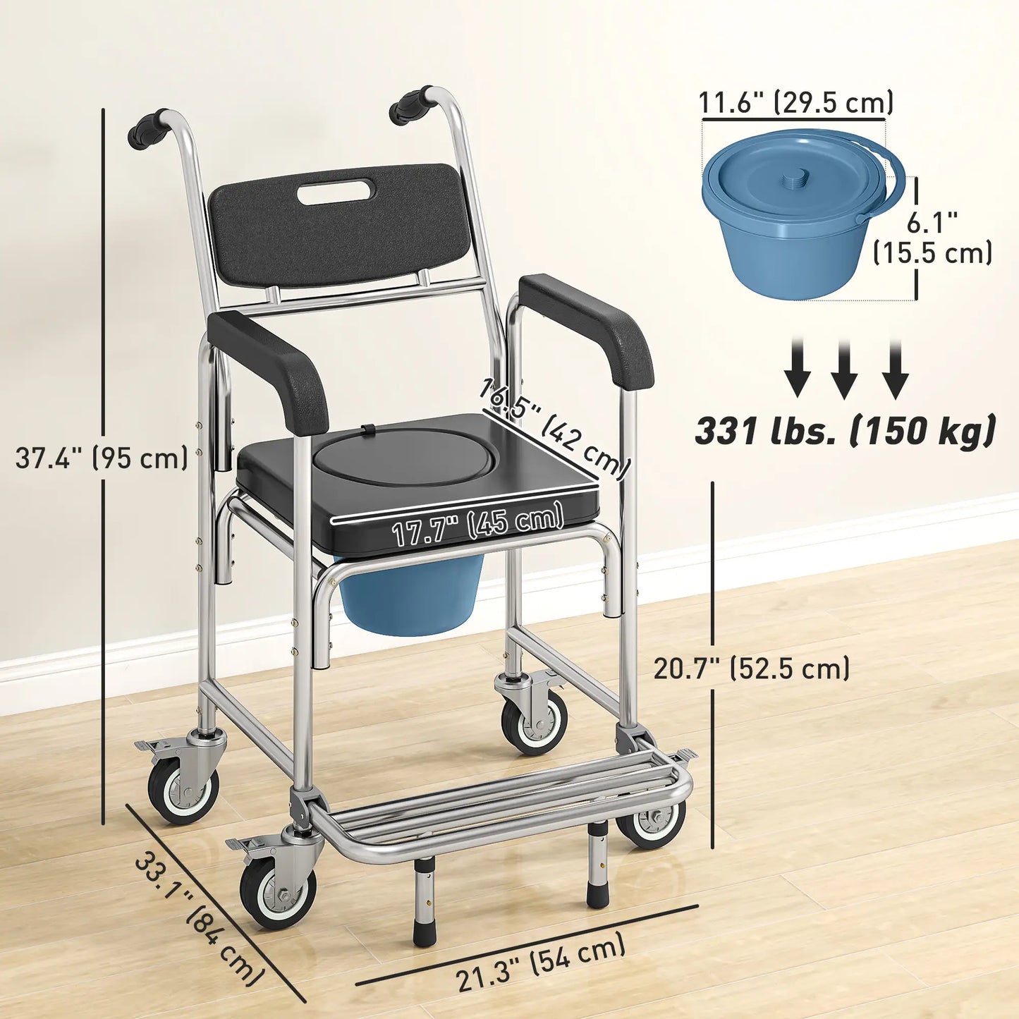 3-in-1 Shower Commode Wheelchair, Transport Chair with Padded Seat Bath Chairs at Gallery Canada