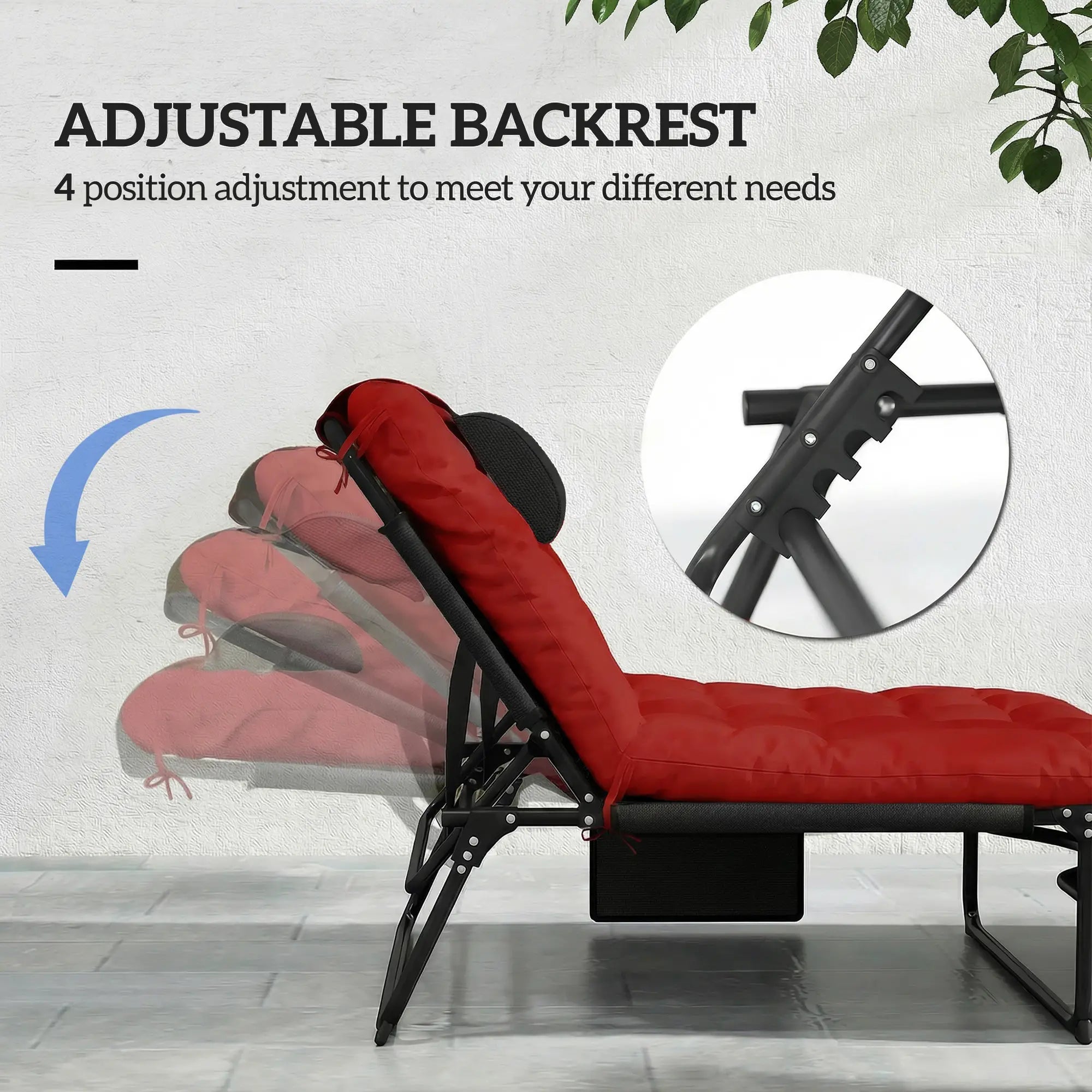 Folding Lounge Chair, 4-Level Reclining Back, Wine Red Lounger Chairs at Gallery Canada
