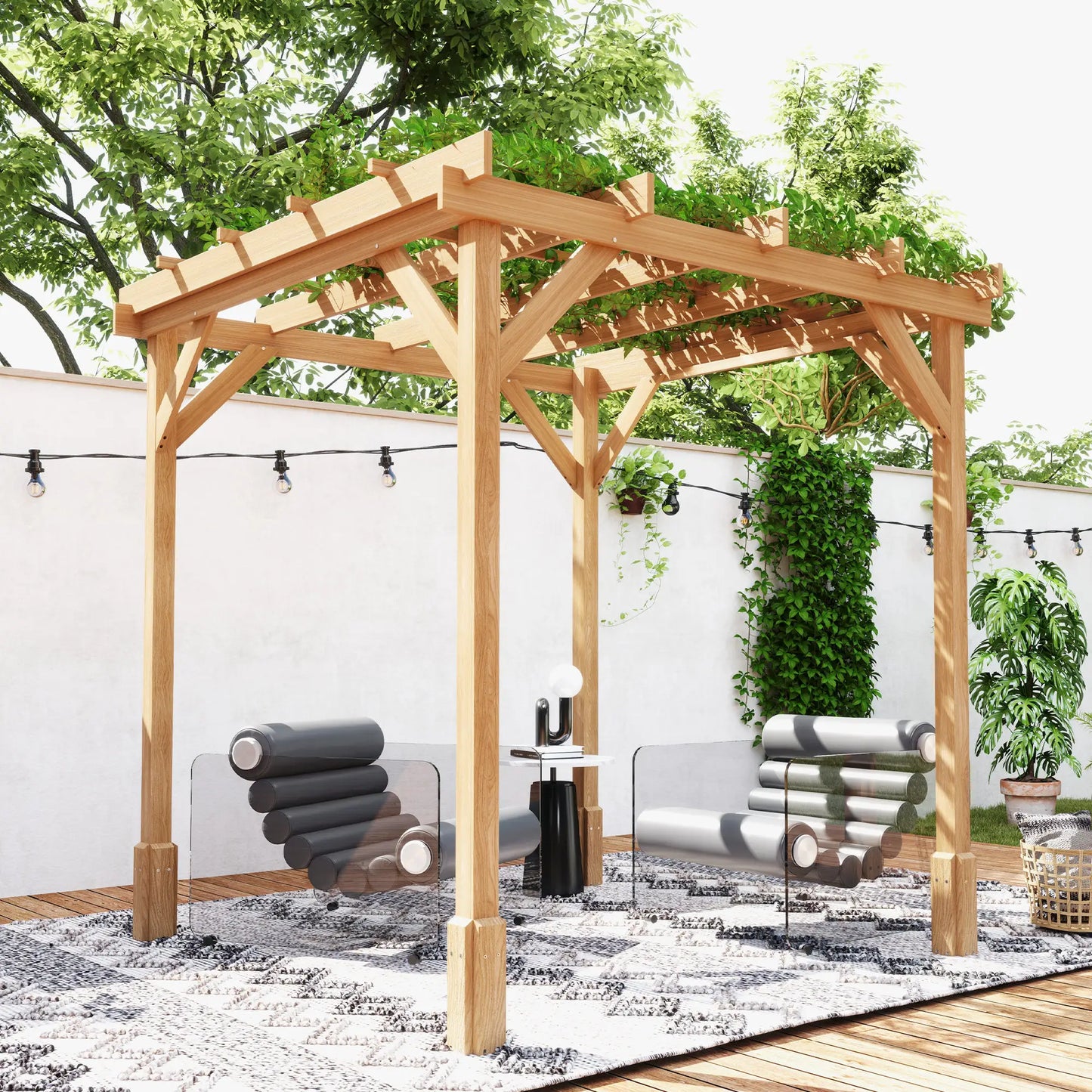 6.6' x 6.6' Wood Pergola, Outdoor Gazebo Grape Trellis, Dark Brown Pergolas at Gallery Canada