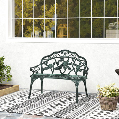 40" Outdoor Garden Bench, Cast Aluminum Antique Rose, Green Outdoor Benches at Gallery Canada
