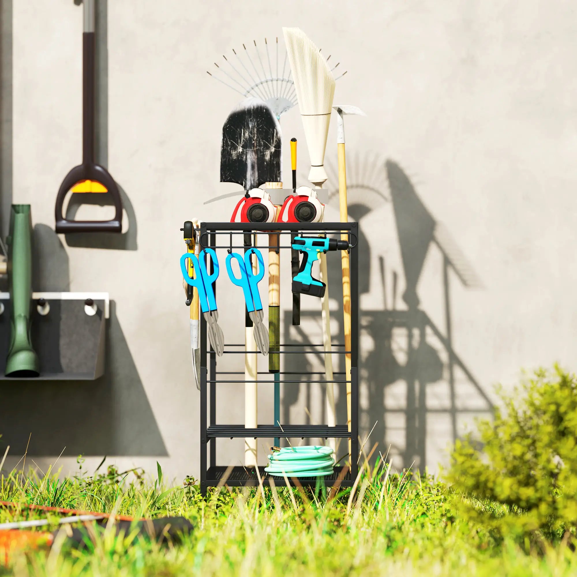 3-Tier Yard Tool Rack, Garden Organizer with 14 Hooks, Black Garden Accessories at Gallery Canada