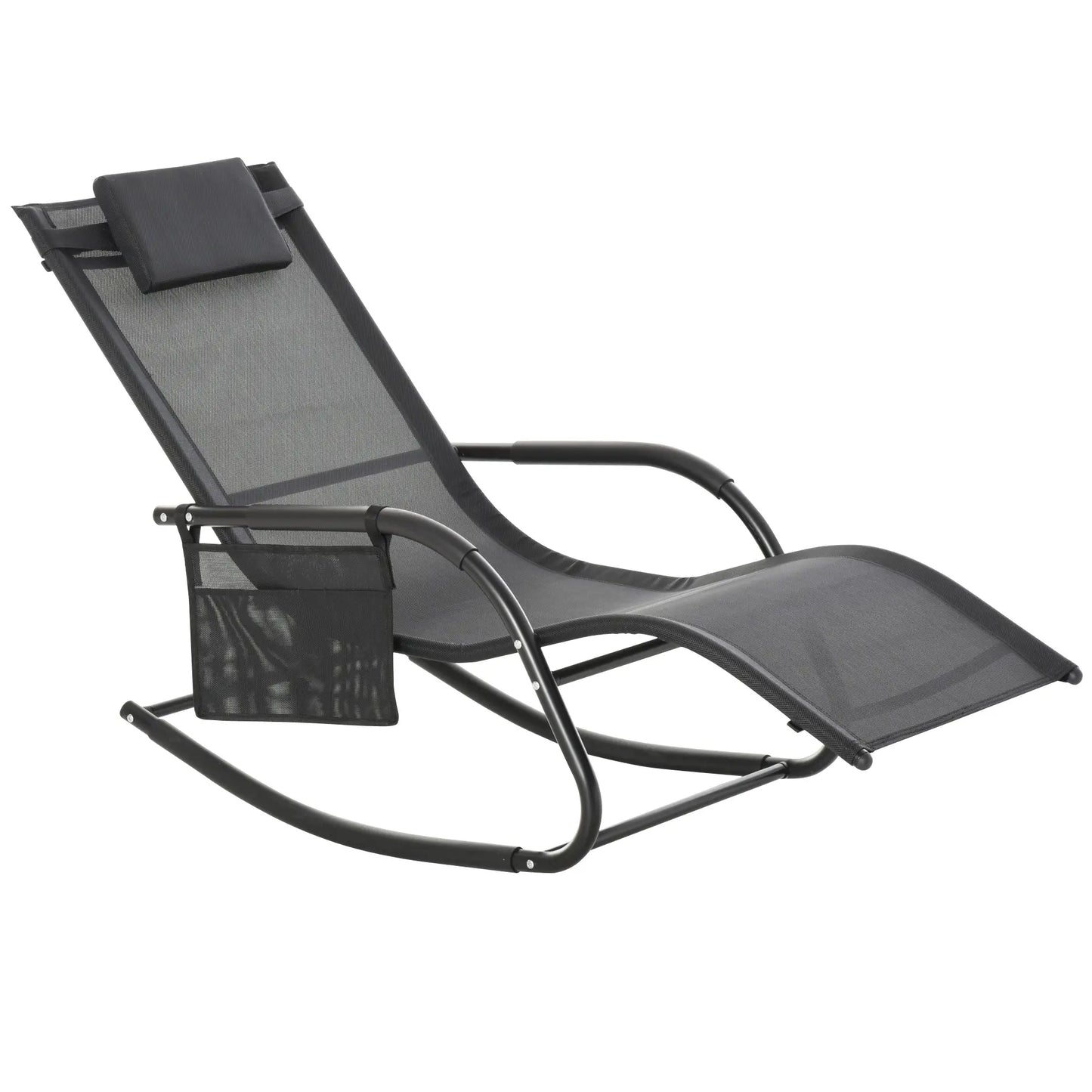 Outdoor Mesh Rocking Chair, with Removable Headrest, Side Pocket, Black Outdoor Rocking Chairs at Gallery Canada