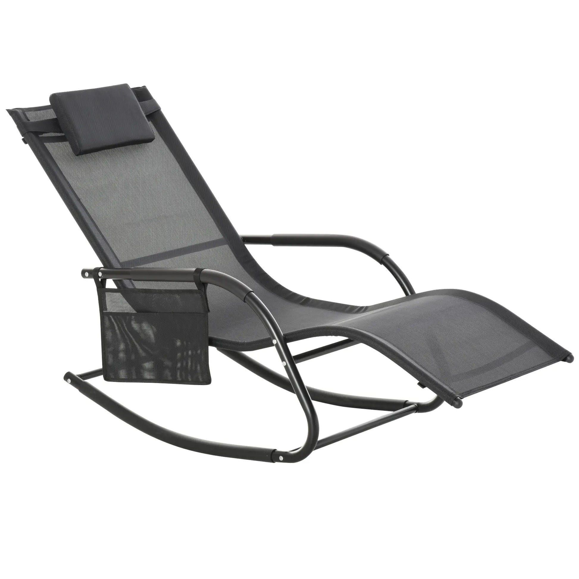Outdoor Mesh Rocking Chair, with Removable Headrest, Side Pocket, Black Outdoor Rocking Chairs at Gallery Canada
