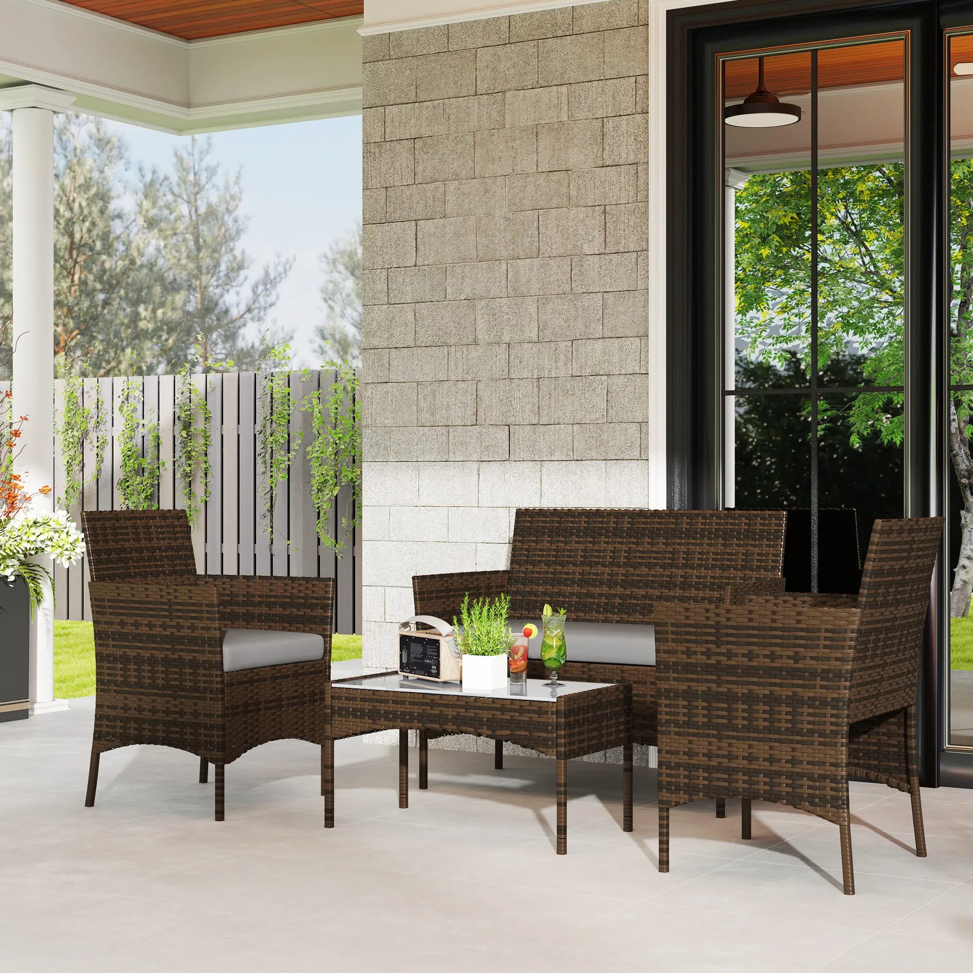 4-Piece Wicker Outdoor Balcony Set, Rattan Patio Furniture, Grey Patio Furniture Sets at Gallery Canada