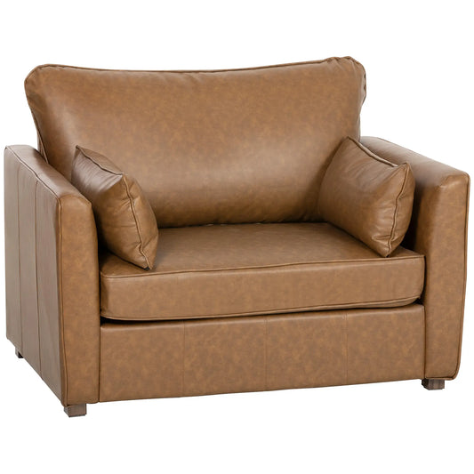PU Leather Armchair, Wide Seat, Spring Cushion, Rubberwood Legs, Brown Accent Chairs Brown at Gallery Canada
