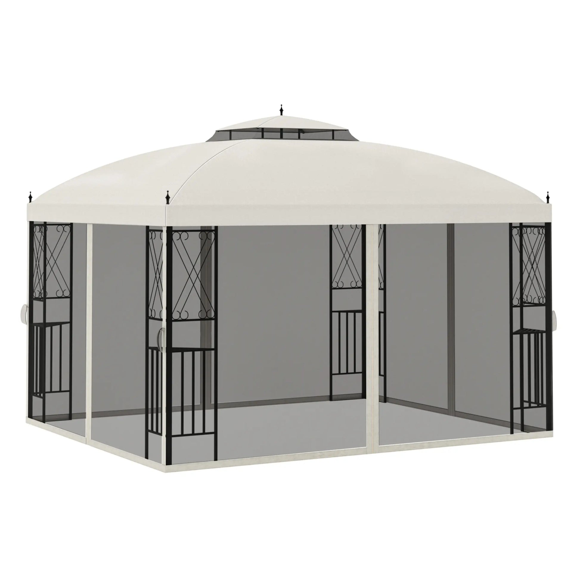 12' x 10' Outdoor Gazebo, Double Tier Roof, Removable Mesh, Beige Gazebos at Gallery Canada