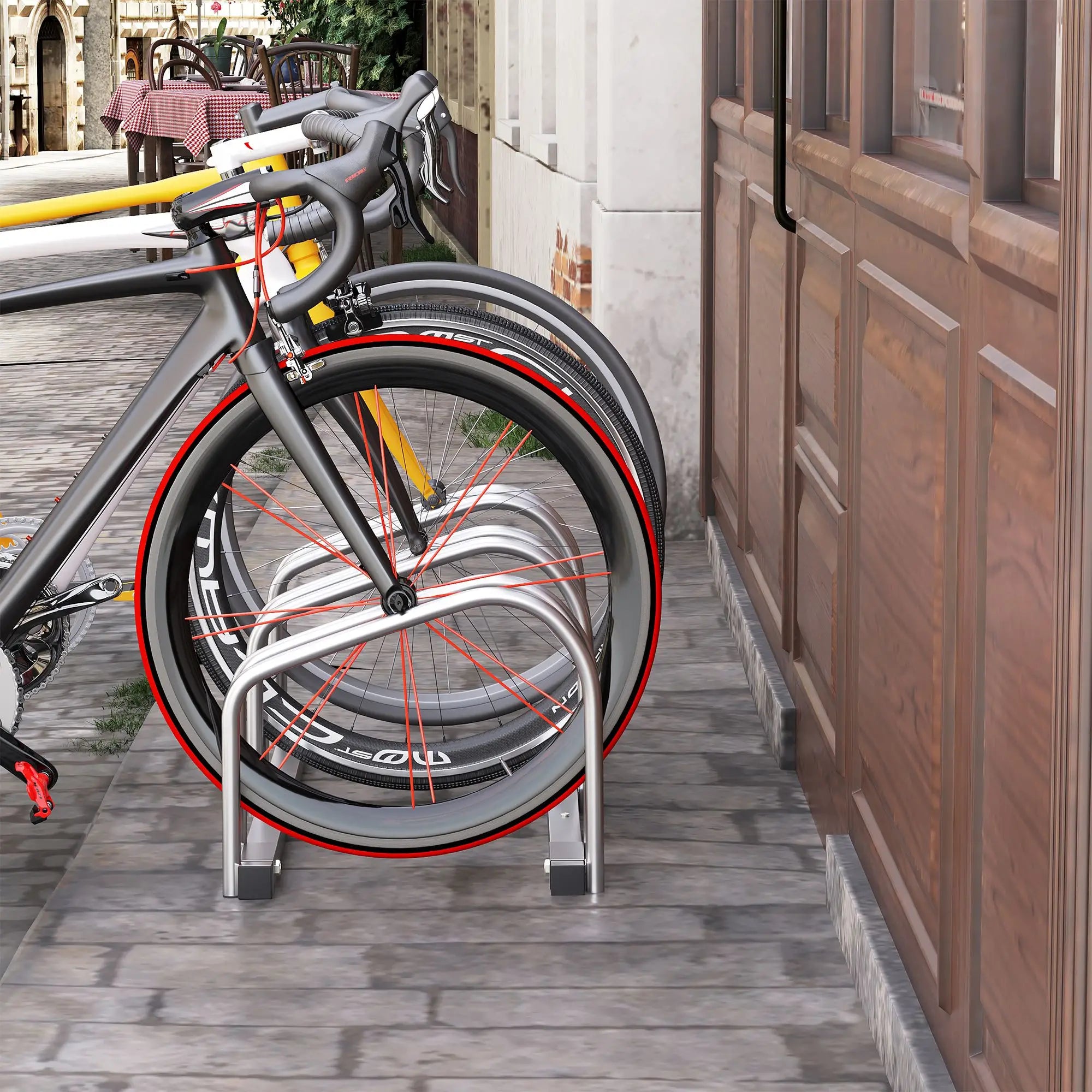 3-Bike Floor Parking Rack, Cycling Storage Stand, Silver Bike Parking Stands at Gallery Canada