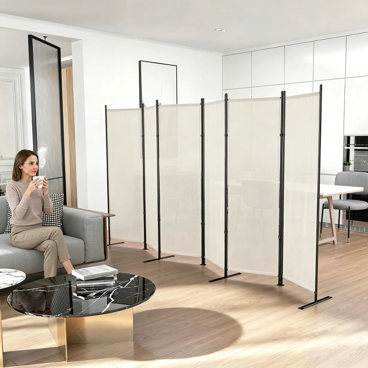 6 Ft Folding Room Divider, Portable Privacy Screen, Beige Room Dividers at Gallery Canada